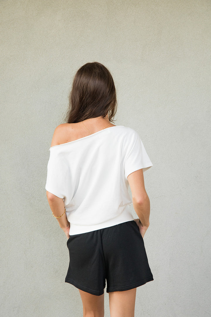 French Terry Off The Shoulder Sweatshirt - Off White