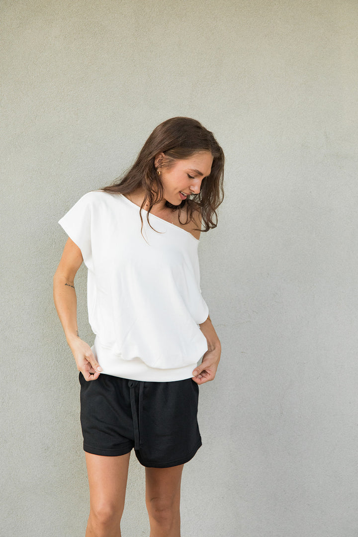 French Terry Off The Shoulder Sweatshirt - Off White