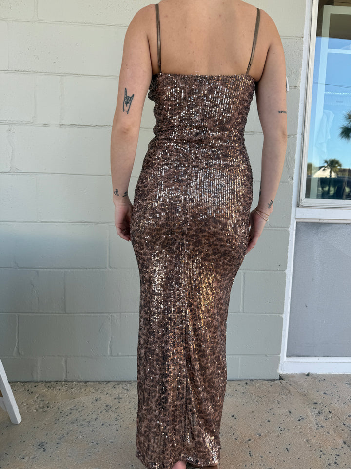 Sequin Maxi Dress - Leopard