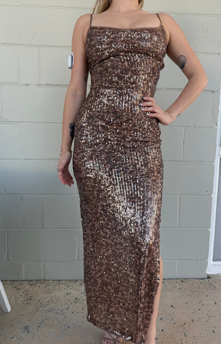 Sequin Maxi Dress - Leopard