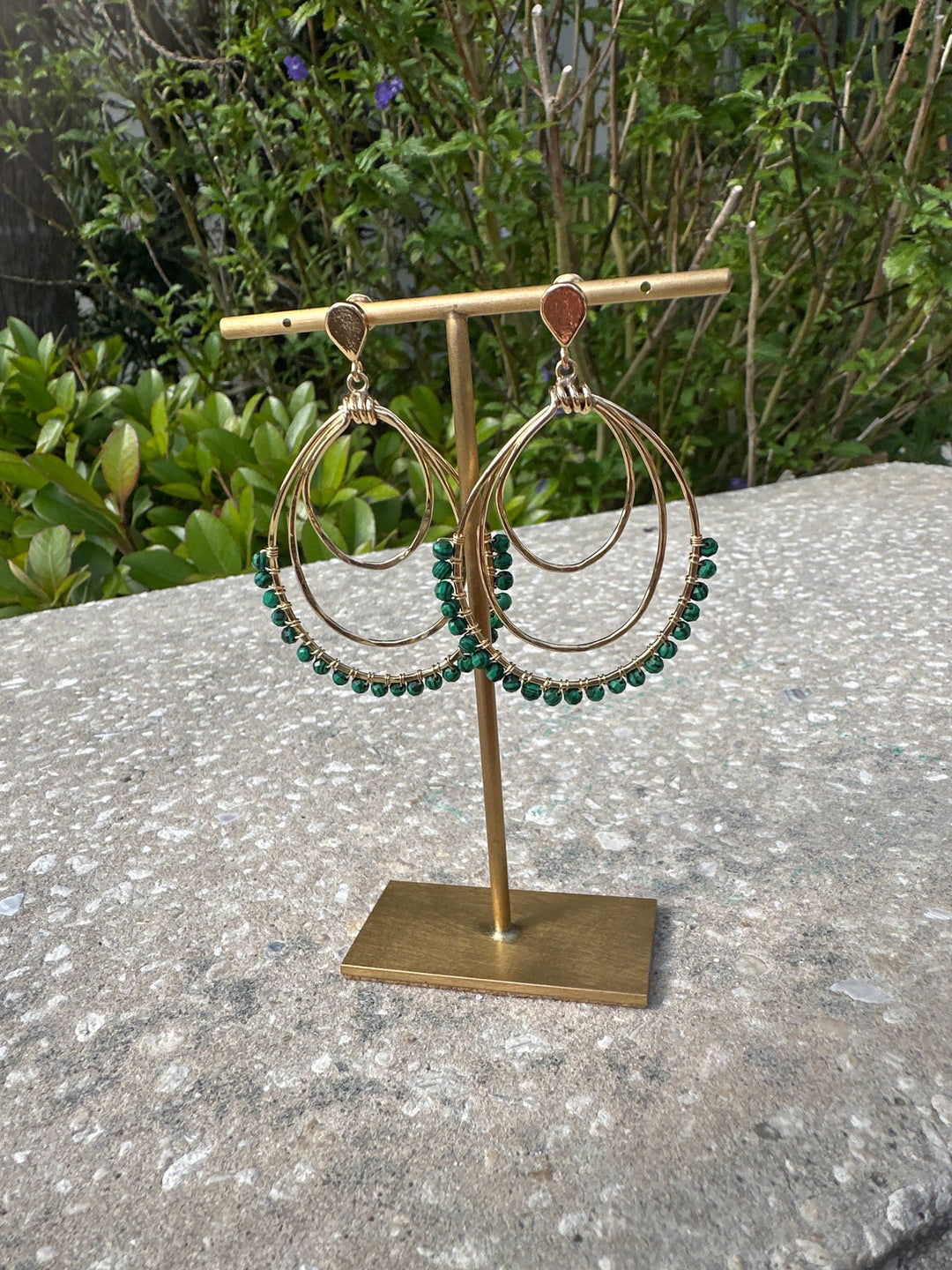 Green Stone Oval Earrings