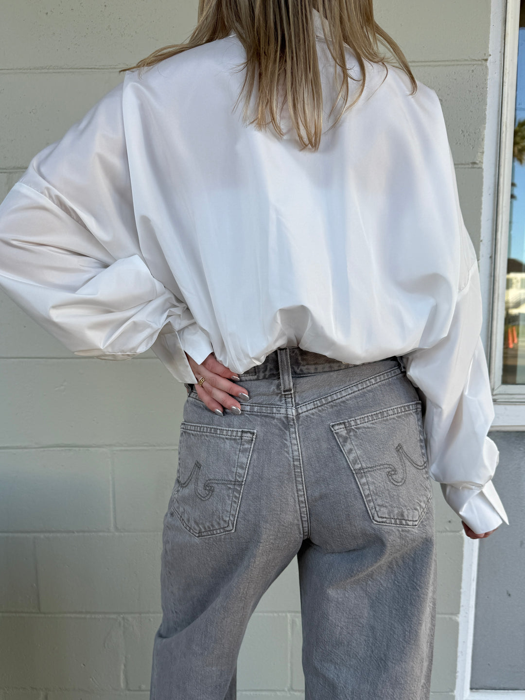 Long Sleeve Shirting Bodysuit - White