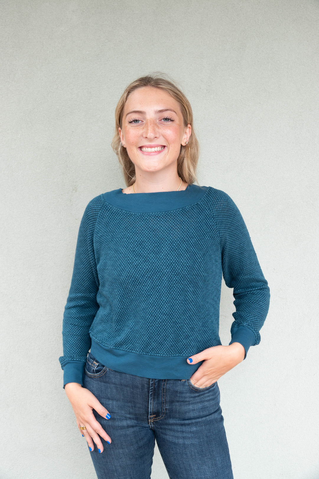 Carol Off Shoulder Pullover - Ocean Wave