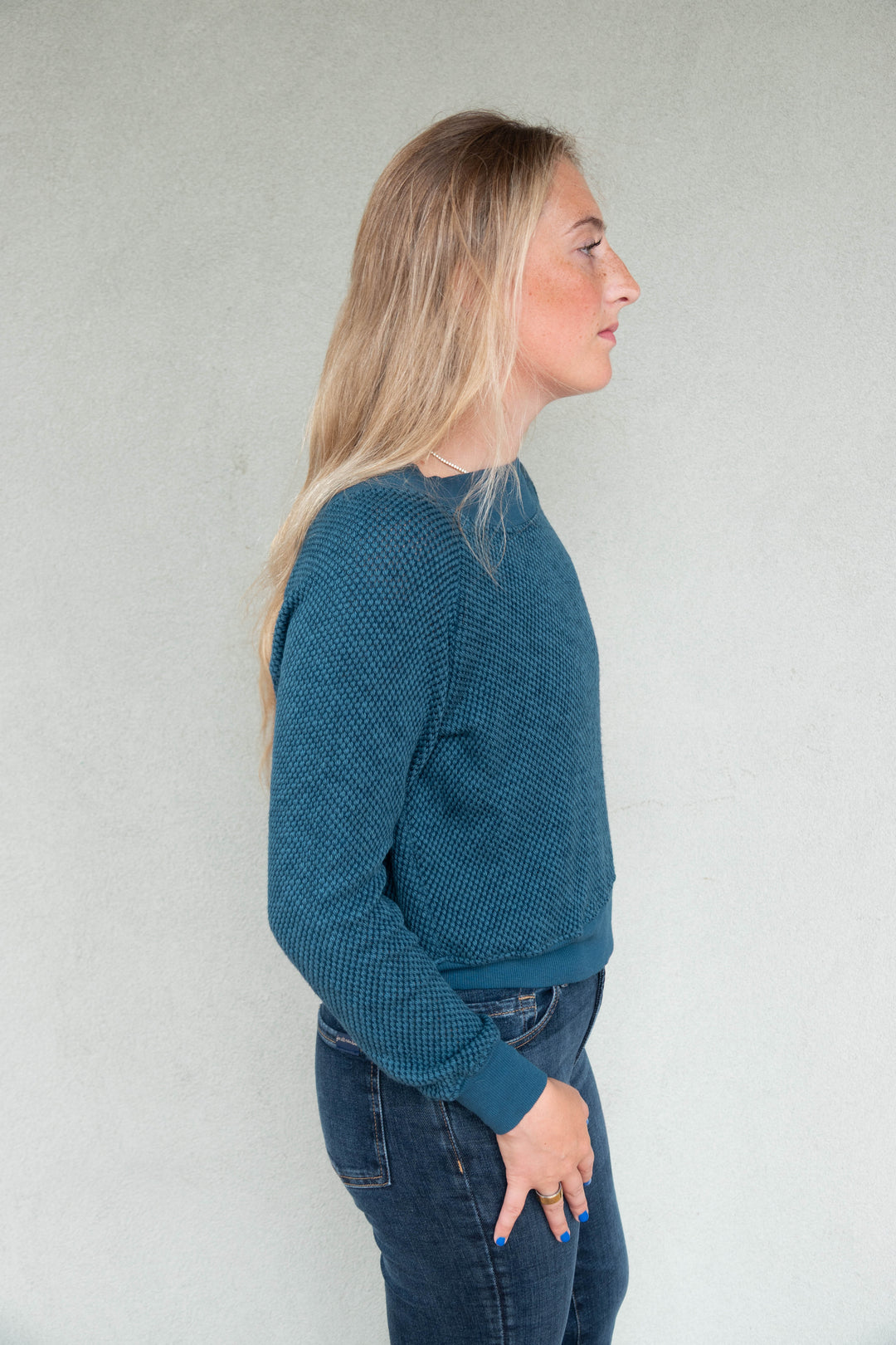 Carol Off Shoulder Pullover - Ocean Wave
