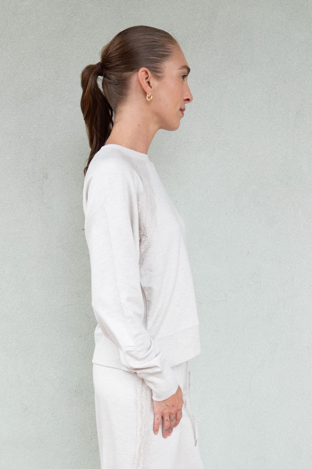 Supersoft Lace Trim Crew - Pale Oak Heather