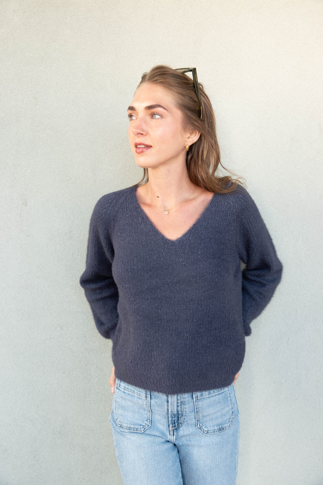 Filomena V Neck Sweater - Smoke