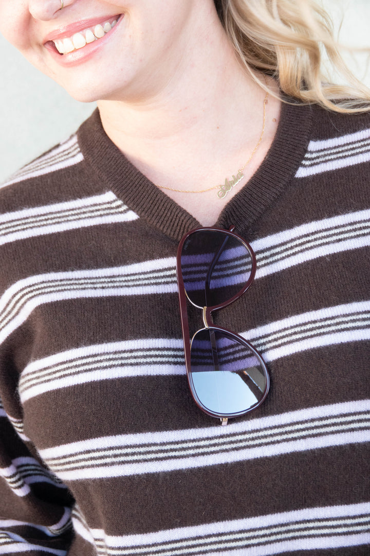 Celeste Stripe Cashmere Sweater - Java Combo