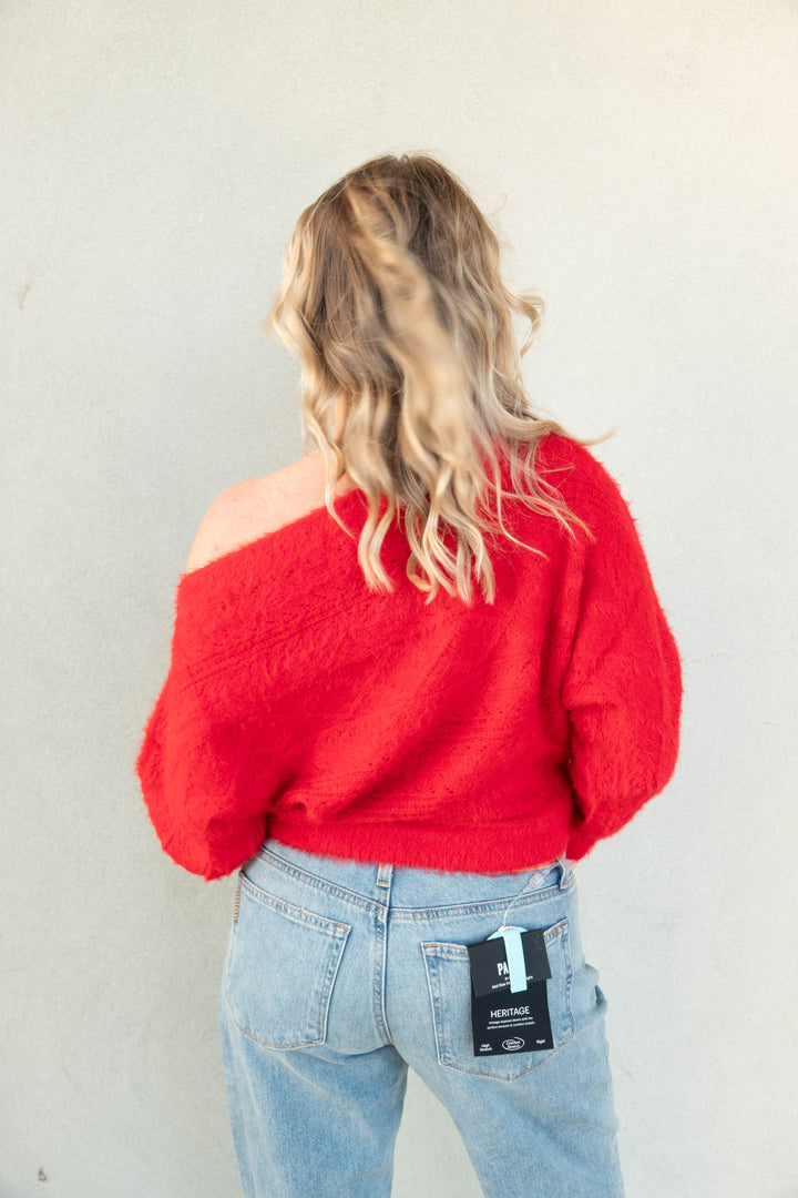 Carol Cable Knit Sweater - Red