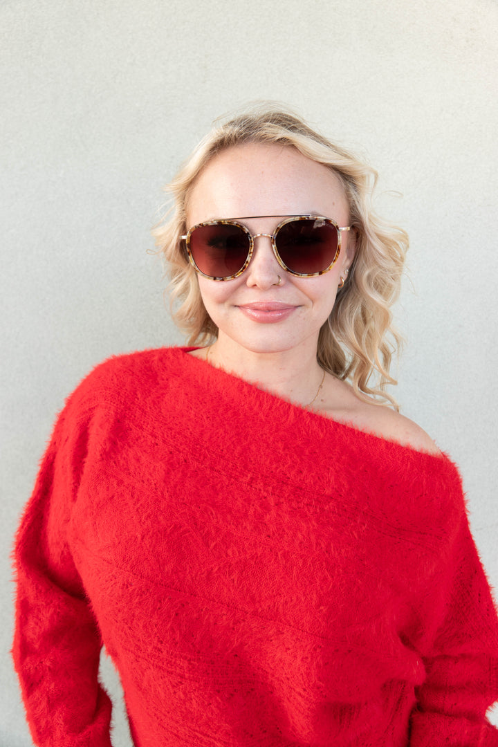 Carol Cable Knit Sweater - Red