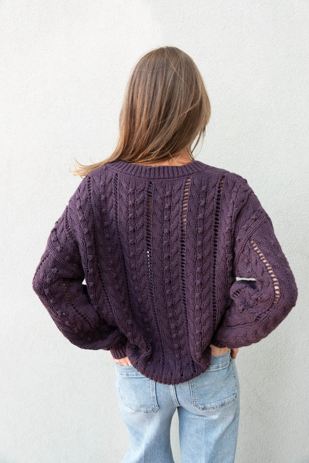Cal V Neck Pullover - Plum