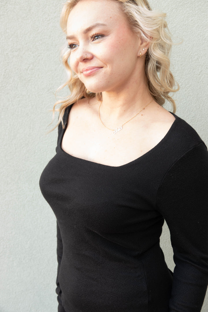 Delaney Square Neck Long Sleeve - Black