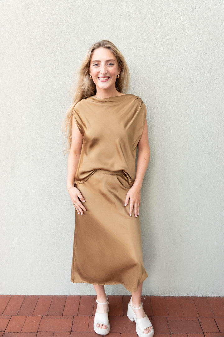 Leila Bias Cut Skirt - Gold