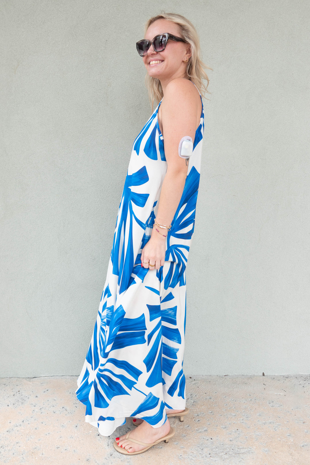 Abstract Leaf Midi Slip Dress - Cobalt Blue