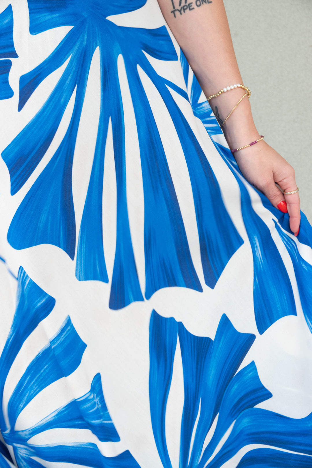 Abstract Leaf Midi Slip Dress - Cobalt Blue
