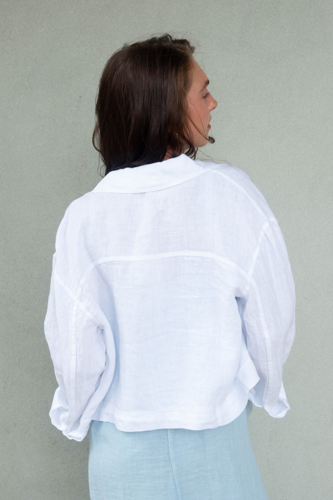 Linen Crop Jacket - White