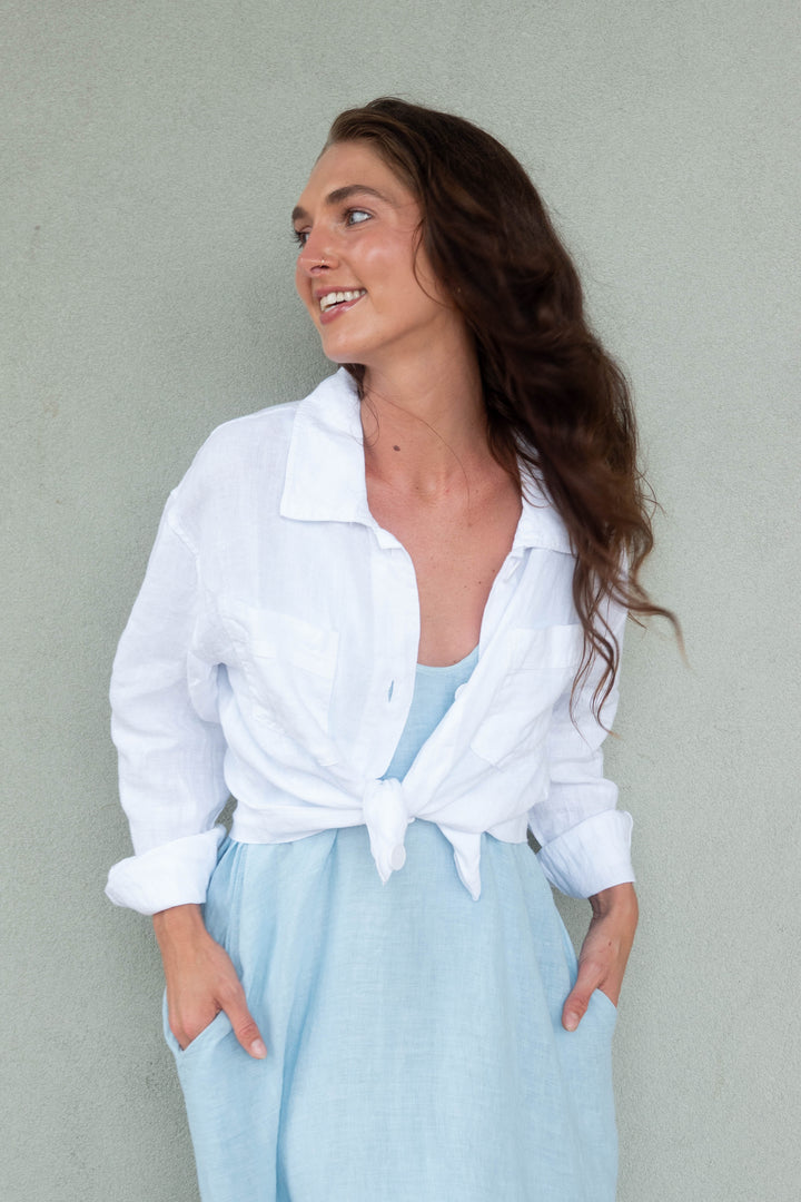 Linen Crop Jacket - White