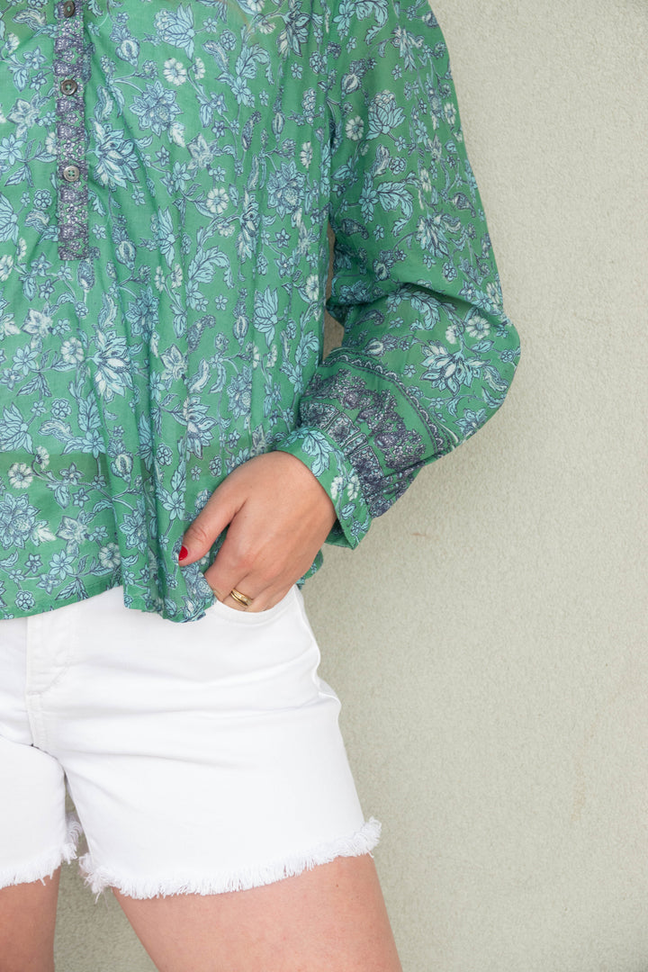Katrina 3/4 Sleeve Popover Top - Aruba Boarder Print
