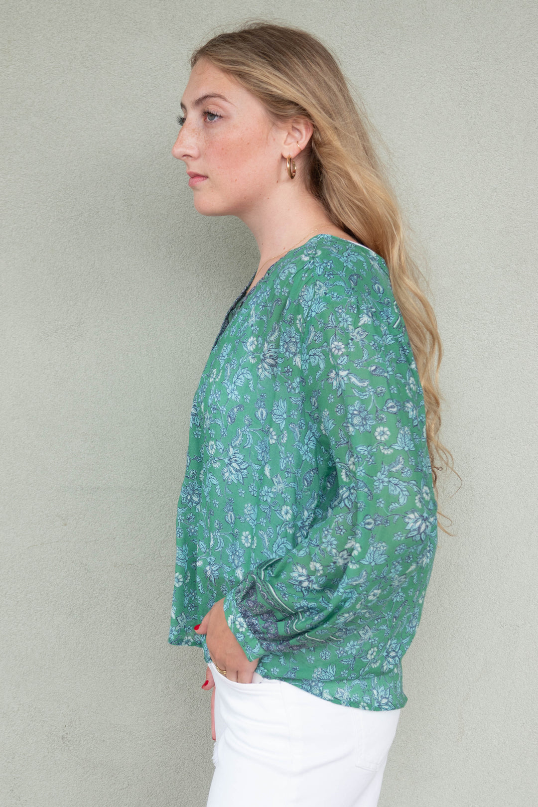 Katrina 3/4 Sleeve Popover Top - Aruba Boarder Print