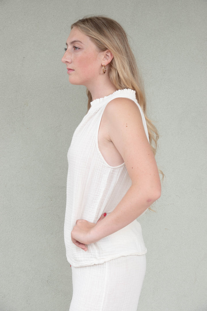 Viola Gauze Split Neck Tank - Chalk