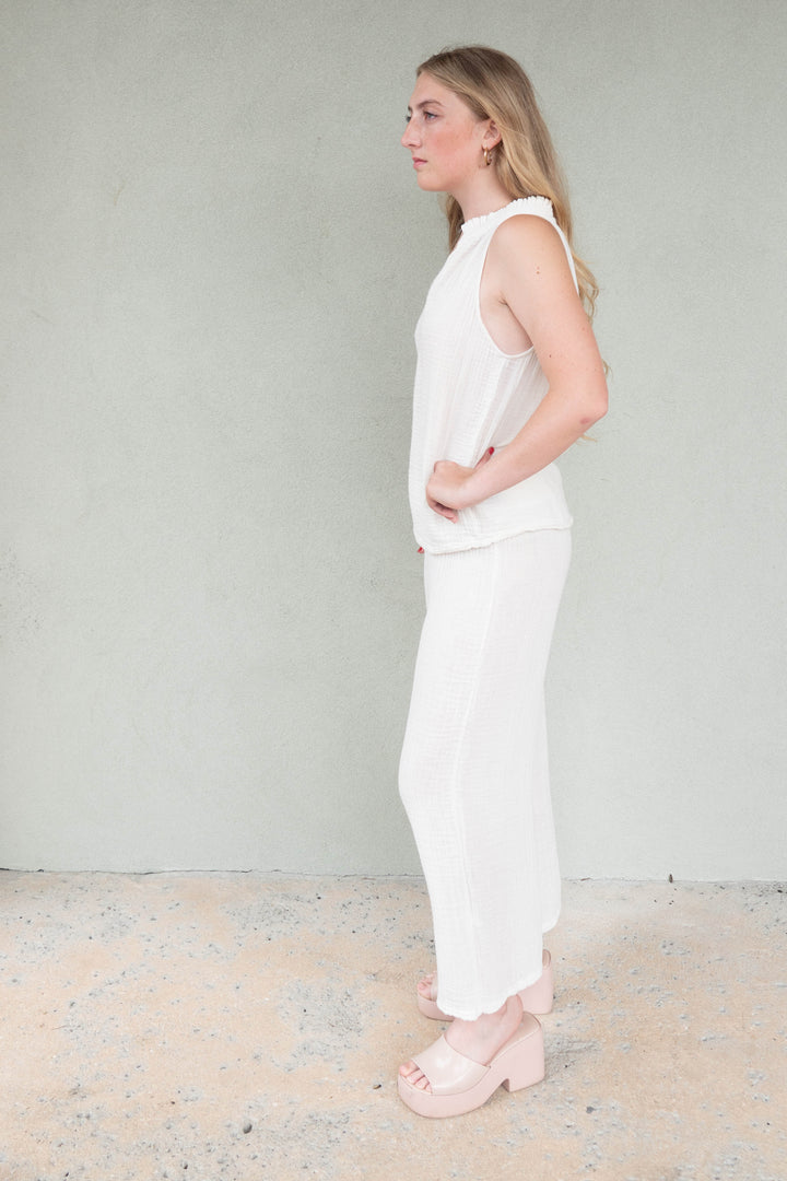 Medina Smocked Waist Cropped Pant - Chalk