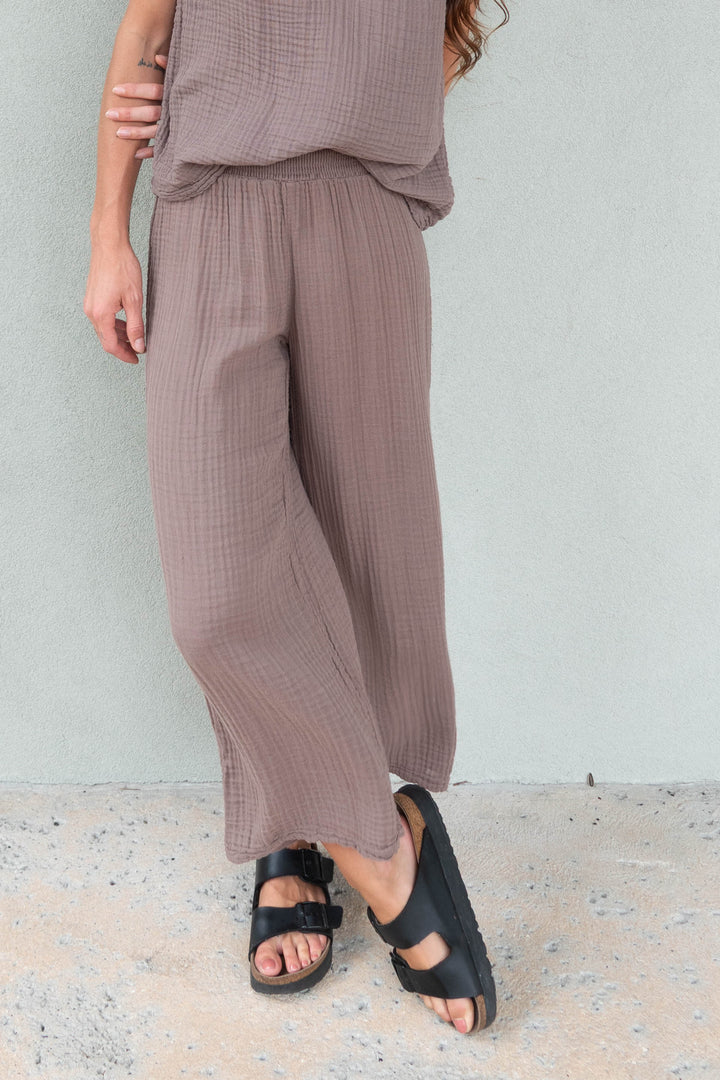 Medina Smocked Waist Cropped Pant - Quicksand