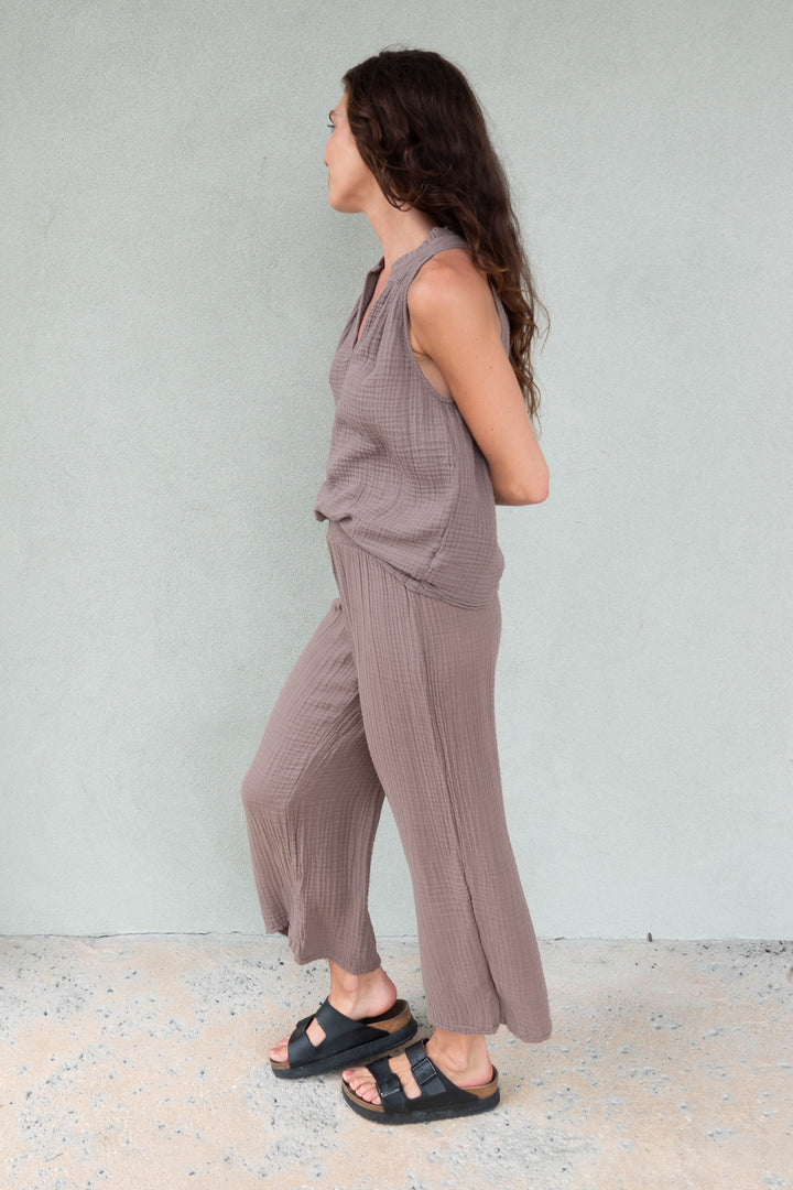 Medina Smocked Waist Cropped Pant - Quicksand