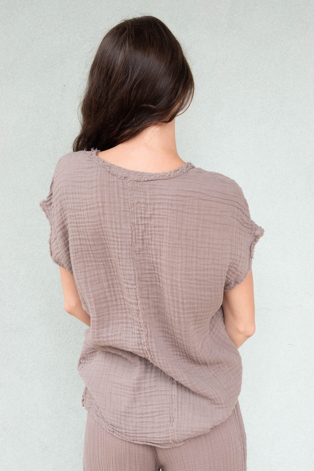 Draya Gauze V Neck Top - Quicksand
