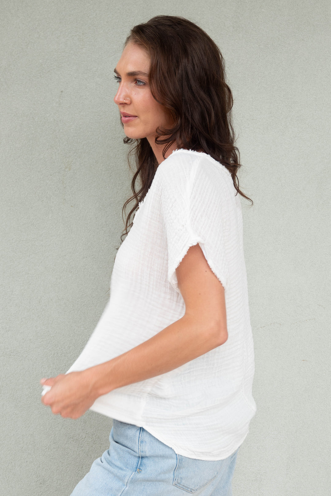 Draya Gauze V Neck Top - Chalk