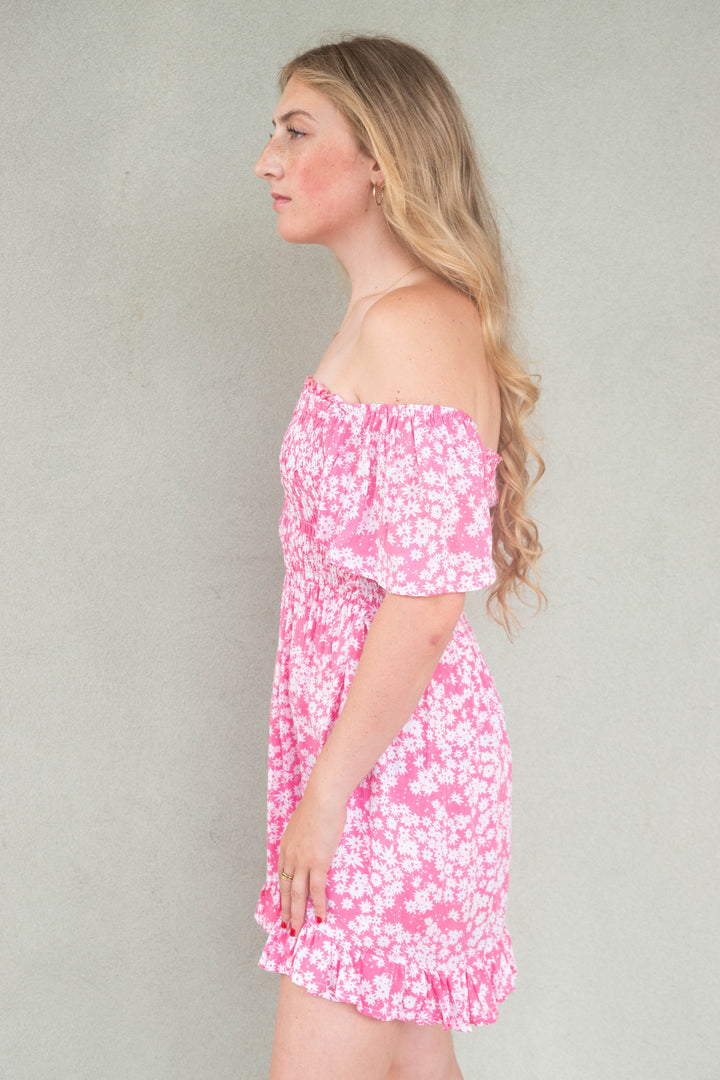 Hendrix Mini Dress - Scattered Daisy Raspberry
