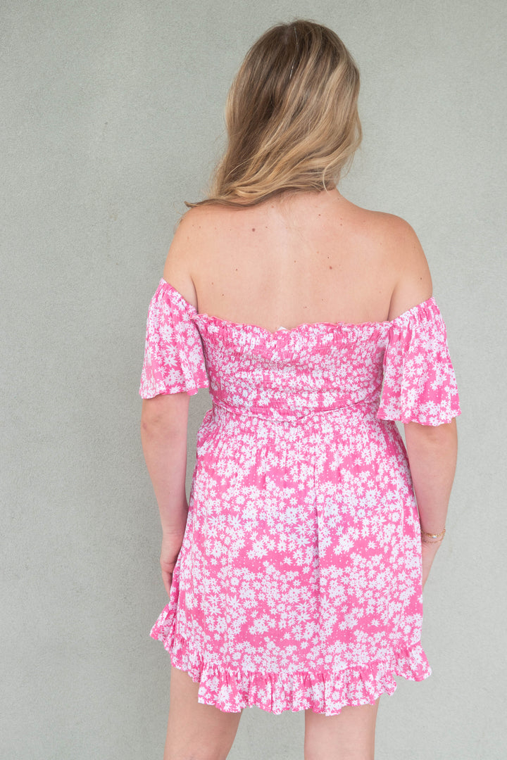 Hendrix Mini Dress - Scattered Daisy Raspberry