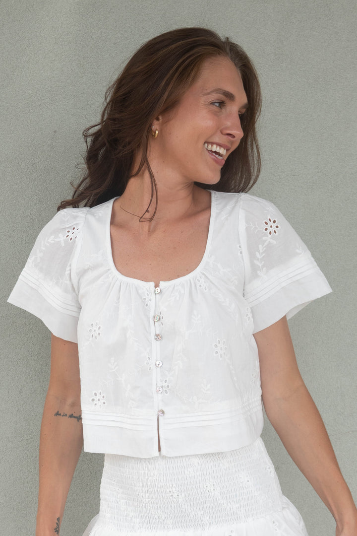 Short Sleeve Crop Top - White