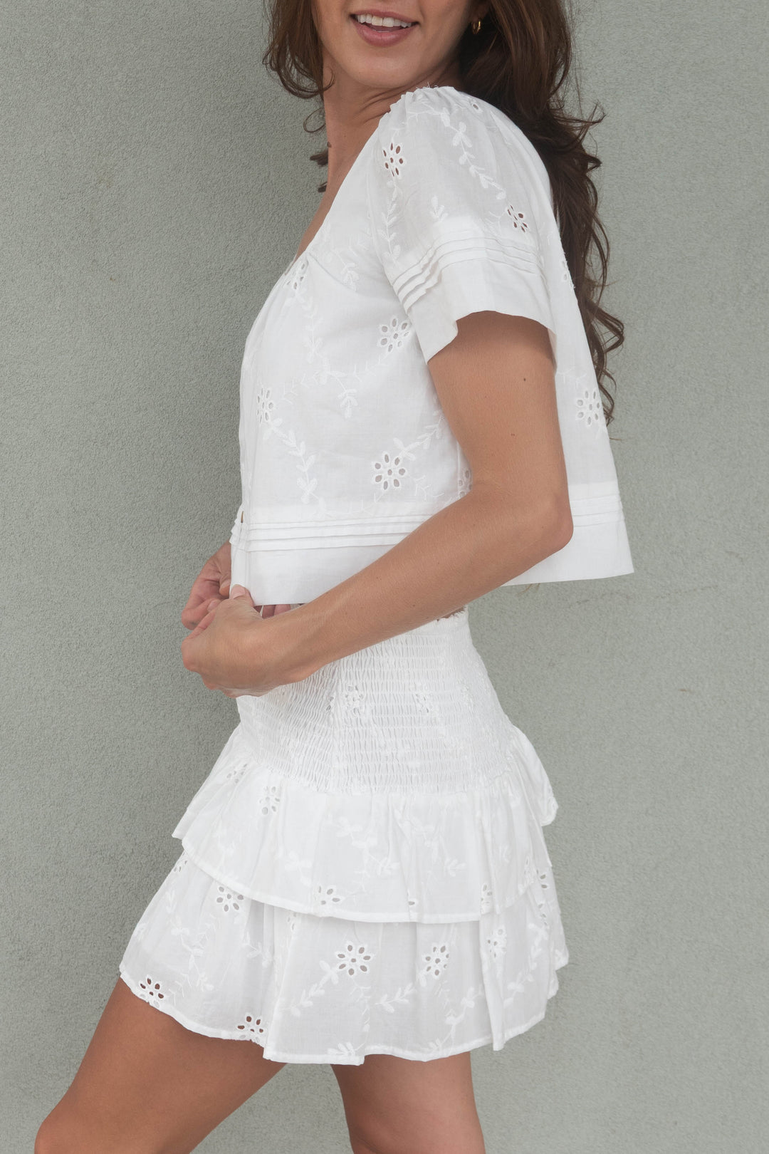 Tier Ruffle Mini Skirt  - White