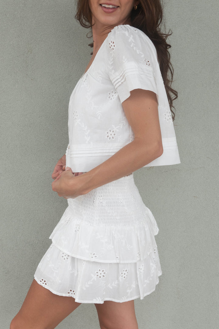 Tier Ruffle Mini Skirt  - White
