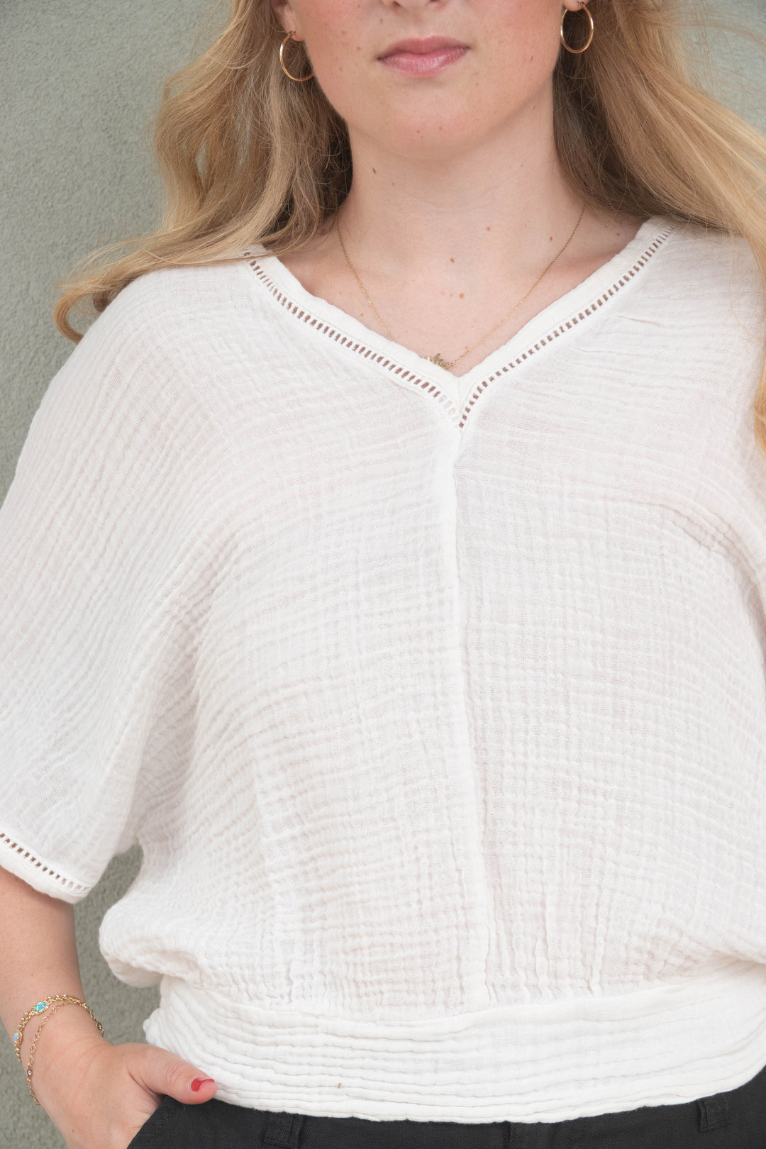Imani Cropped Dolman Sleeve Top - Chalk