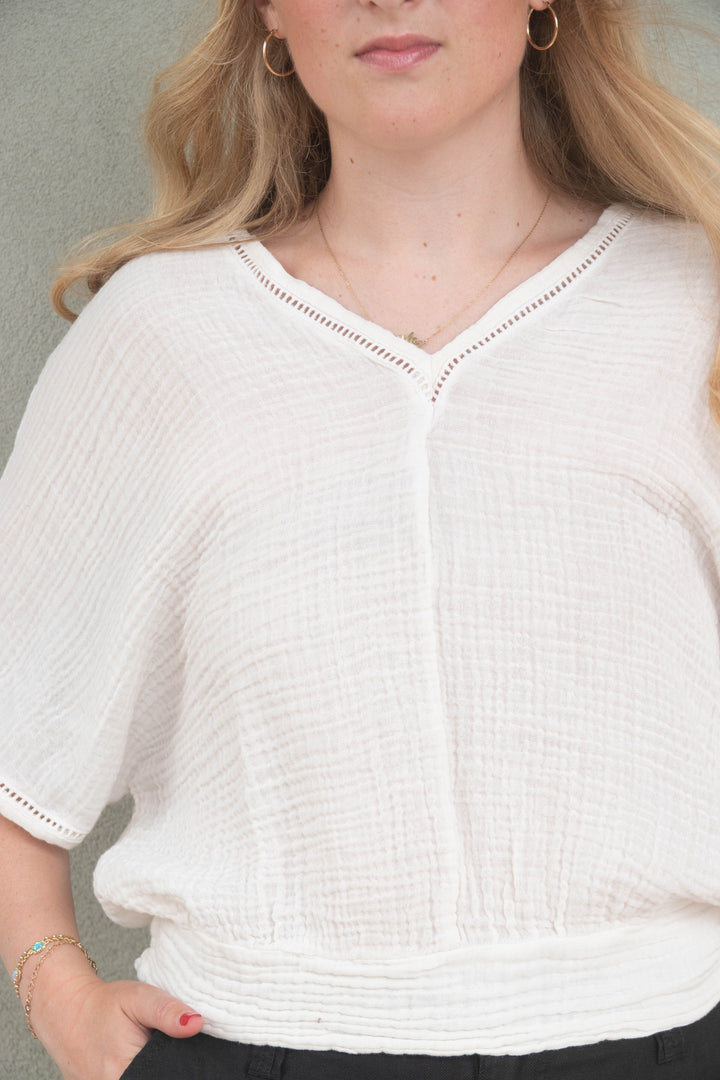 Imani Cropped Dolman Sleeve Top - Chalk