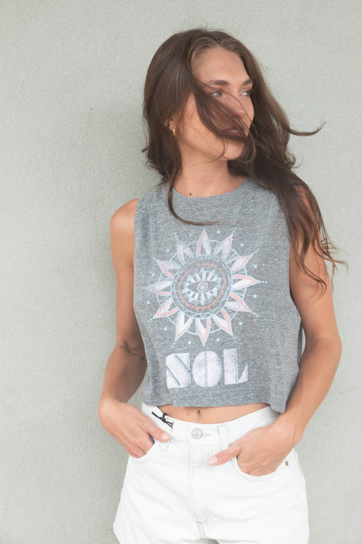 Sol Spirit Crop Tank - Heather Grey