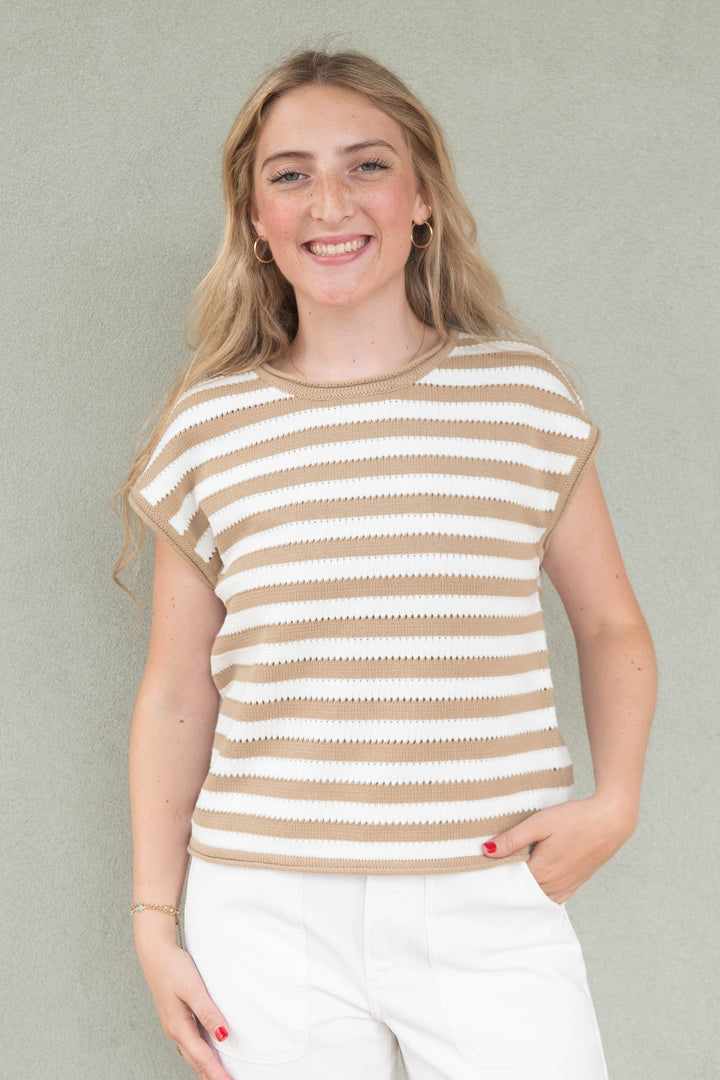Abree Knit Top - Iced Latte Stripe