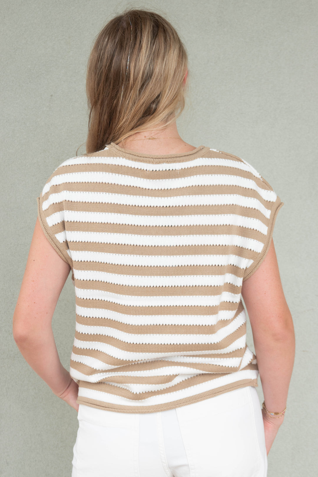 Abree Knit Top - Iced Latte Stripe