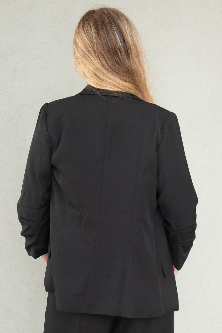 Silky Scrunch Sleeve Blazer - Black