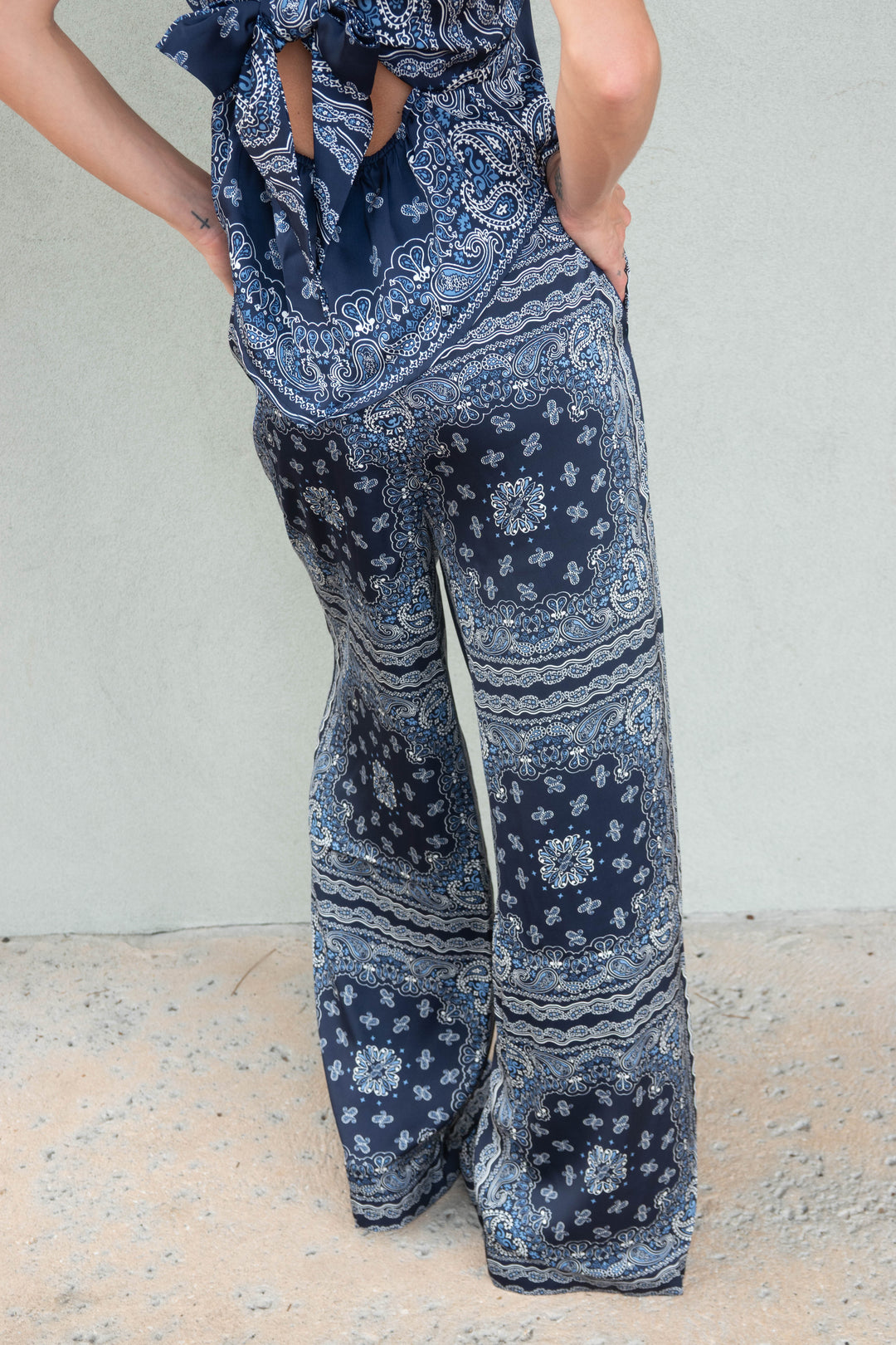 Bandana Print Wide Leg Pant - Navy