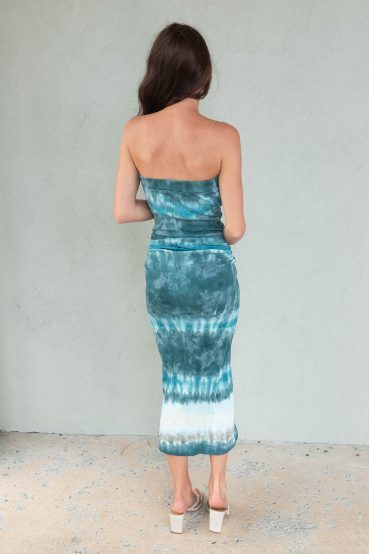 Carla Strapless Midi Dress - Turquoise Terra Wash