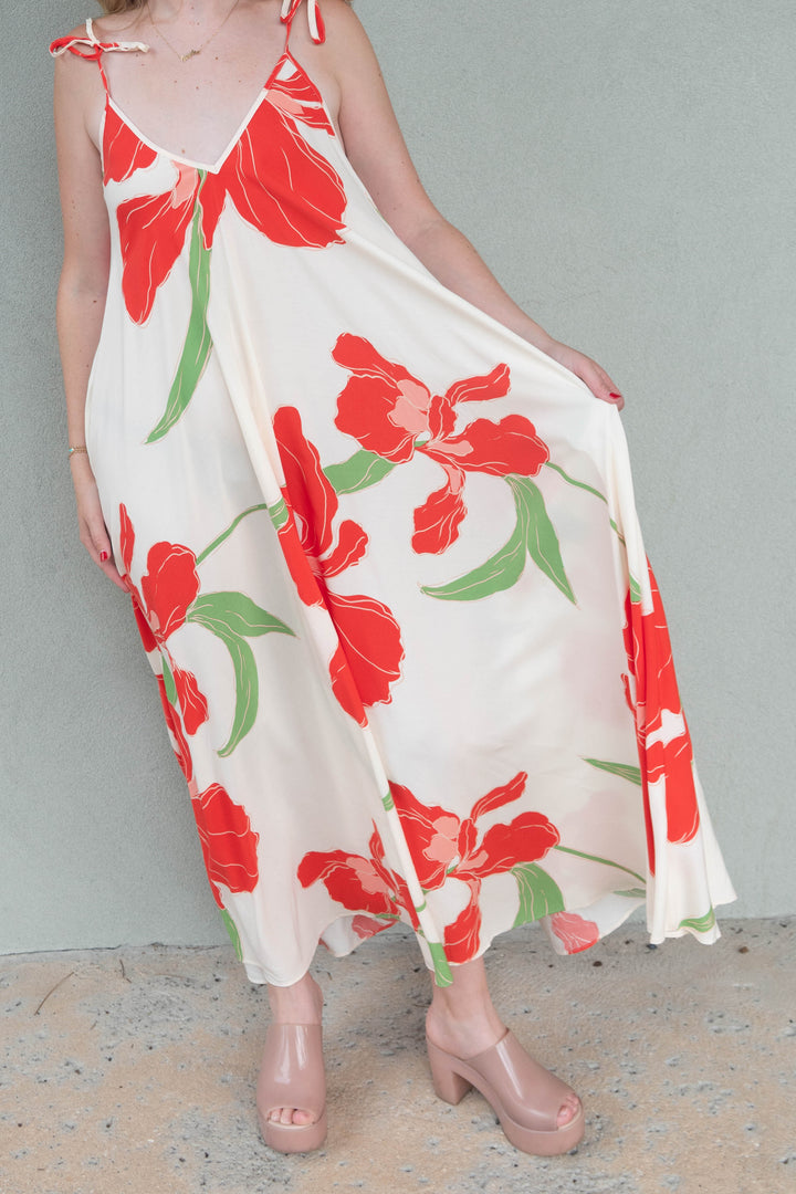 Double V Maxi Dress - Natural Orange
