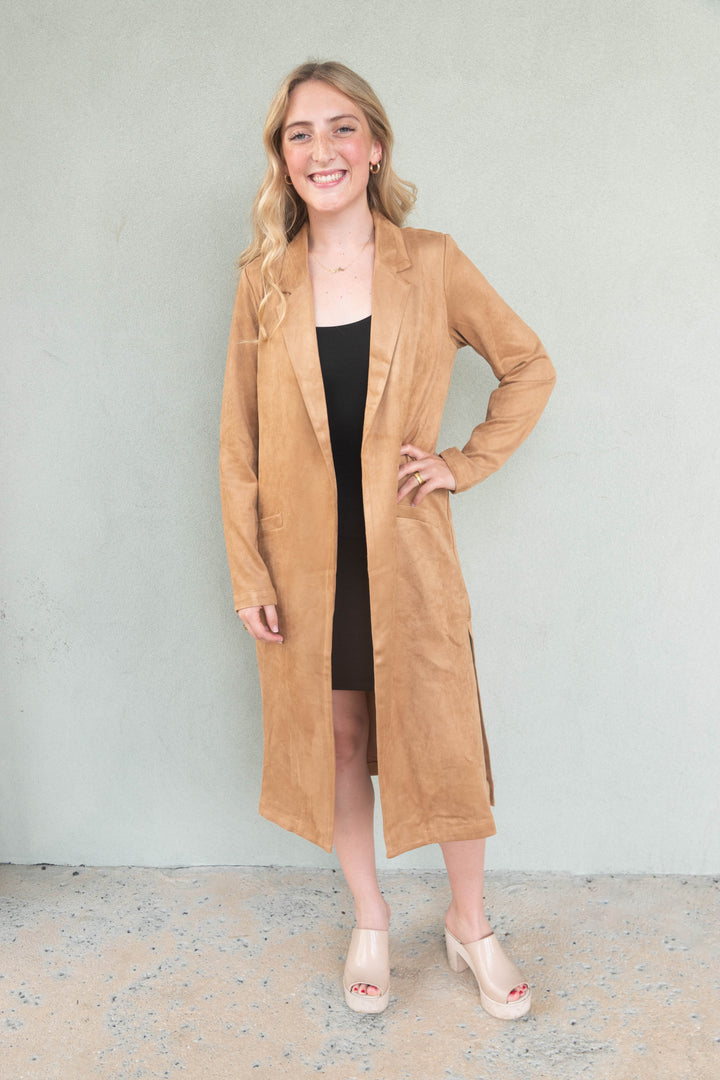 Faux Suede Duster - Camel