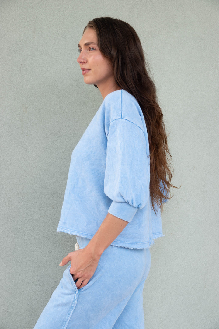 Julia Elbow Puff Sleeve Pullover - Sky
