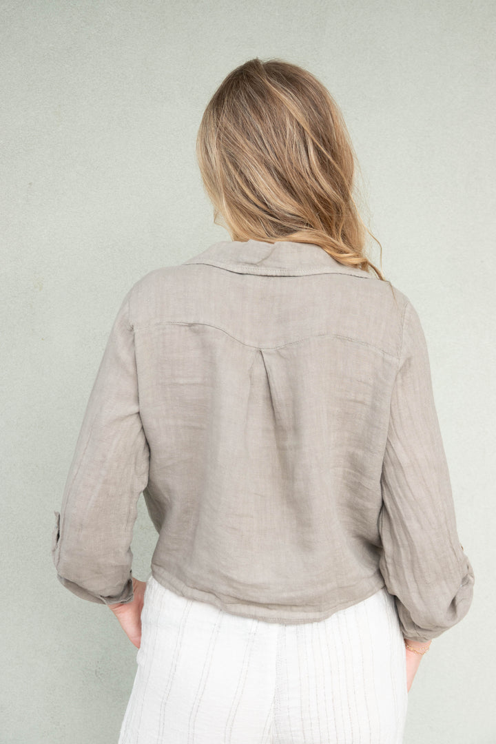 Linen Tie Front Top - Mocha