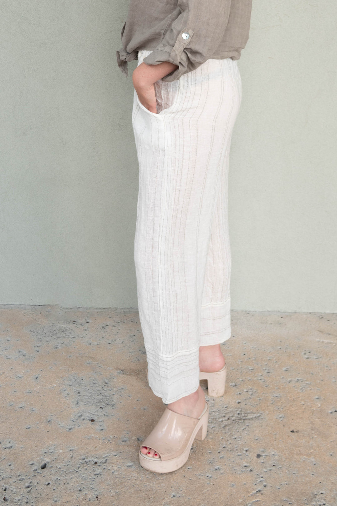 Texture Stripe Linen Pant - Butter