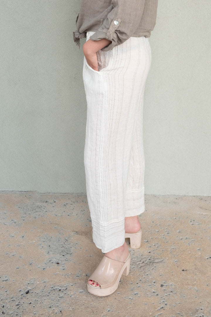 Texture Stripe Linen Pant - Butter