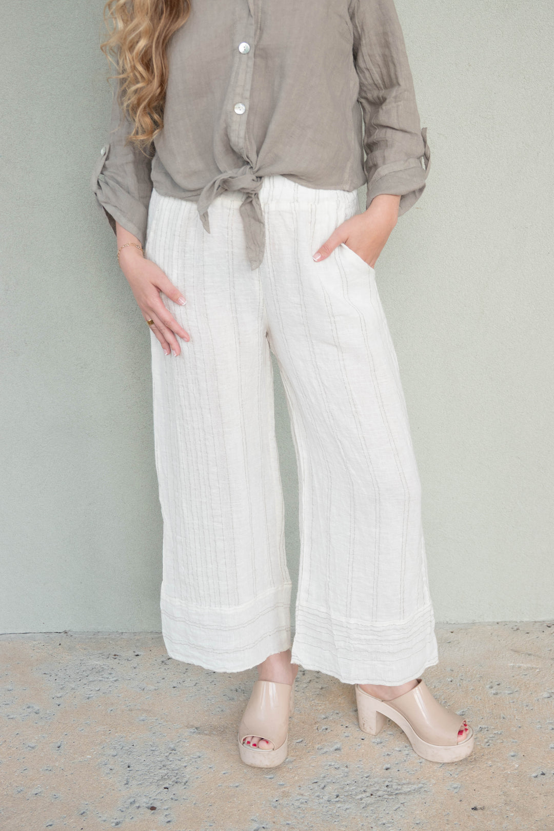 Texture Stripe Linen Pant - Butter