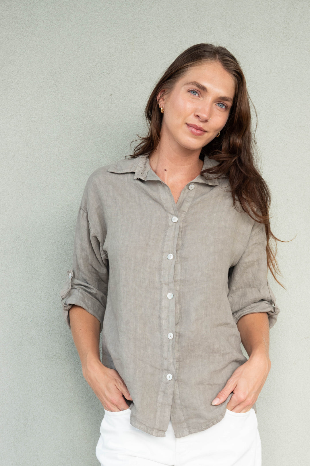 Linen Roll Tab Button Down - Mocha