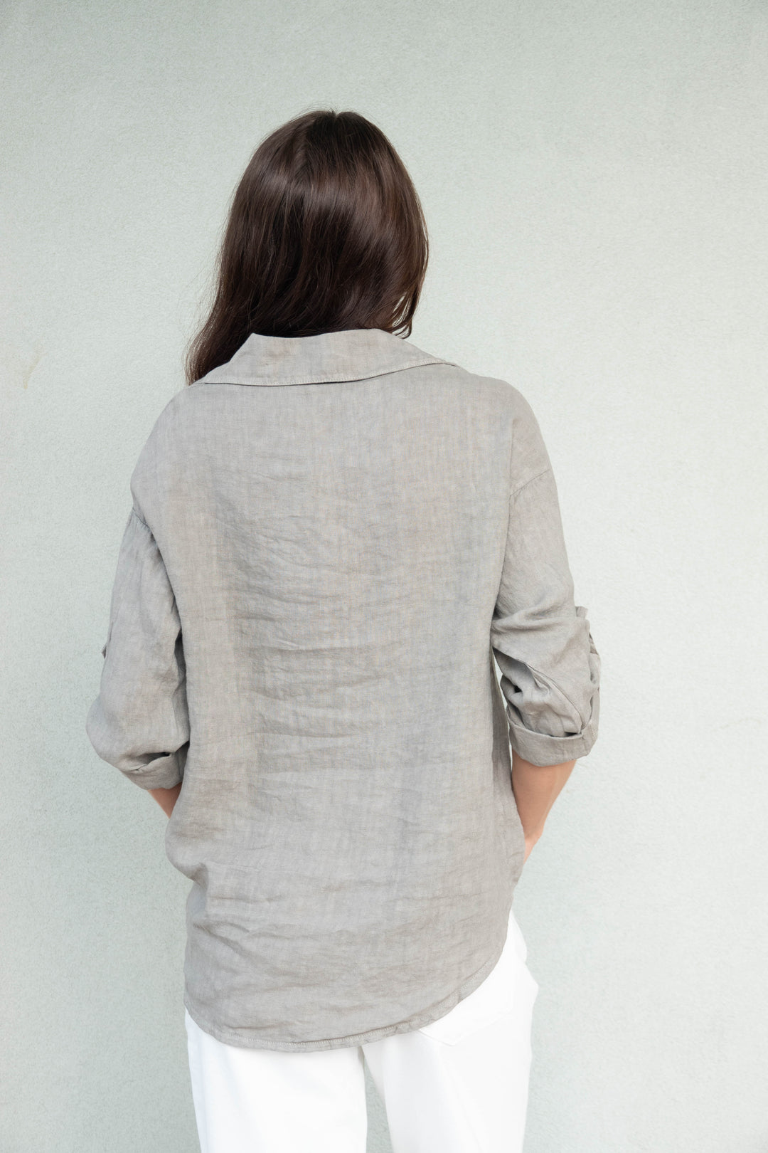 Linen Roll Tab Button Down - Mocha